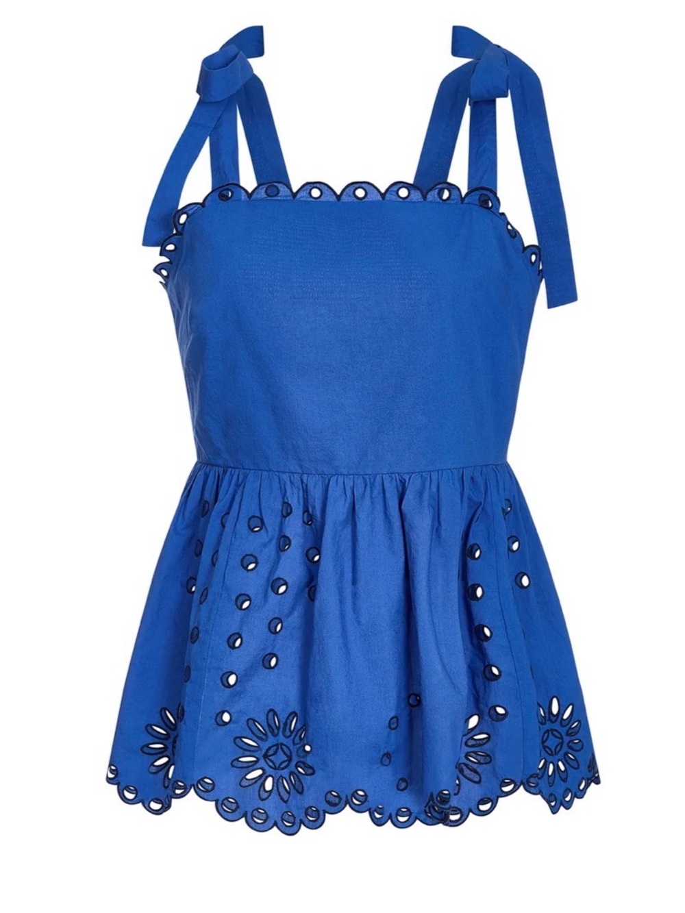 Marie Oliver Jolly Top Small Royal Blue Eyelet Tie-Shoulder Peplum Top NEW NWT